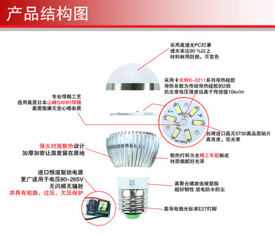 【超高亮 LED节能灯泡 5W LED球泡灯3W7WE27大螺口LED节能灯批发】价格,厂家,图片,LED球泡灯,蓬江区雅酷照明贸易商行-马可波罗网