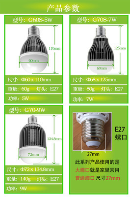 【高芯节能LED灯泡 室内照明超亮球泡 E27螺口 9W 正白色光源批发】价格,厂家,图片,LED球泡灯,深圳市高芯照明技术-