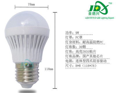 深圳市金德兴照明 12W超亮E27螺口LED球泡灯，节能批发热销之选